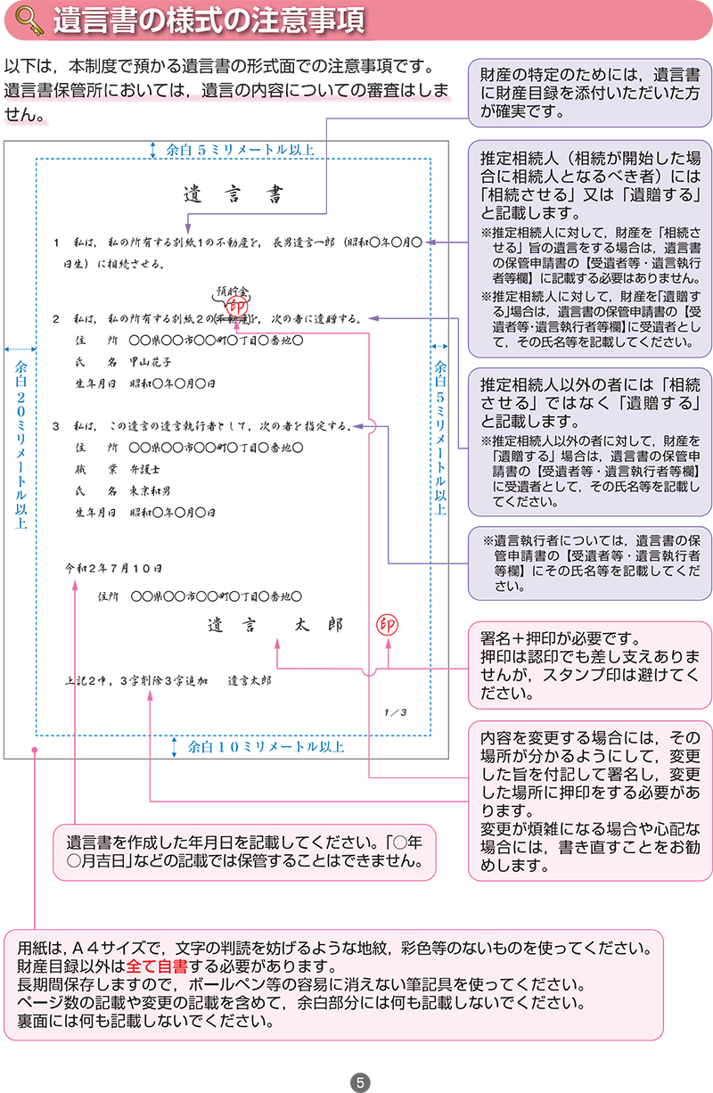遺言書の様式の注意事項